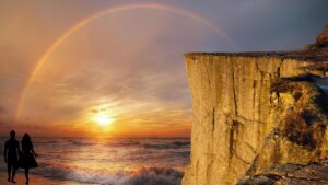 promenade, sky, nature, holiday, tourism, russia, in love, beach, cliff, rainbow